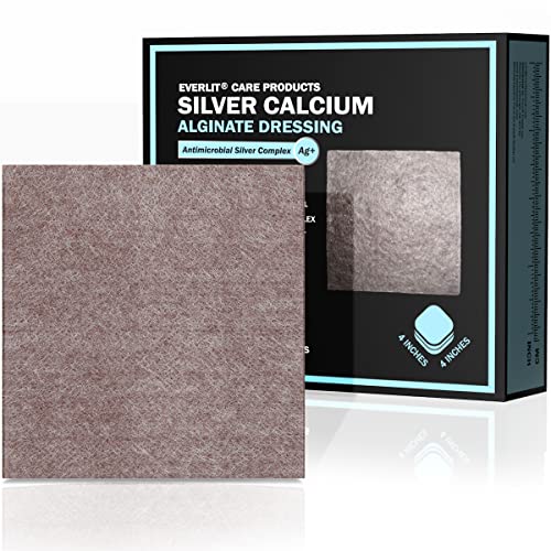EVERLIT AG Silver Calcium Alginate Wound Dressing | Absorbent Non-Stick Sterile Dressing Pad | Gentle Hemostatic Gauze with Natural Gelling Fiber for Wound Care (4" x 4" | Pack of 10) - size: 4" x 4" | Pack of 10