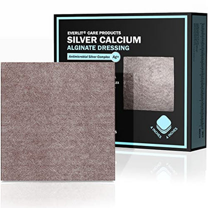 EVERLIT AG Silver Calcium Alginate Wound Dressing | Absorbent Non-Stick Sterile Dressing Pad | Gentle Hemostatic Gauze with Natural Gelling Fiber for Wound Care (4" x 4" | Pack of 10) - size: 4" x 4" | Pack of 10