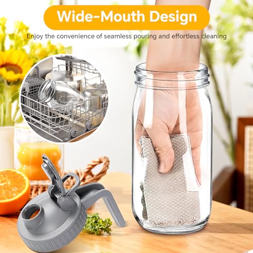 64oz Glass Mason Jar Pitcher with Lid, 2qt Breast Milk Pitcher with Spout - color: 64 OZ Grey