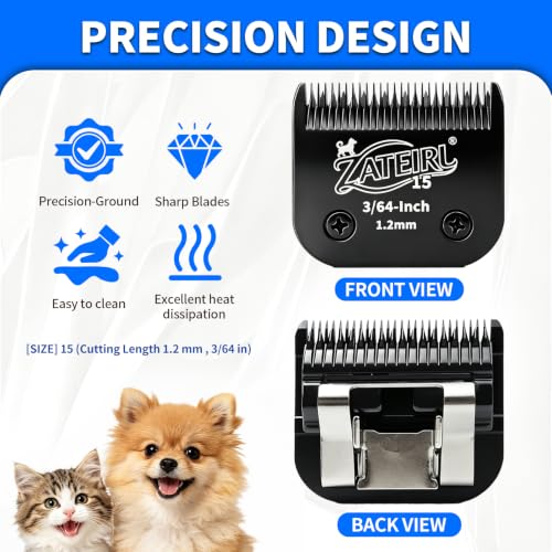 Size 15 Detachable Pet Grooming Clipper Blade with Steel Cutter, 3/64 Inch (1.2 mm) Cut Length, Black, Compatible with Andis, Oster A5, Wahl KM10, 3 Pack - color: Black, size: 15# 1.2mm - 3 Pack