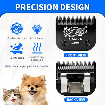 Size 15 Detachable Pet Grooming Clipper Blade with Steel Cutter, 3/64 Inch (1.2 mm) Cut Length, Black, Compatible with Andis, Oster A5, Wahl KM10, 3 Pack - color: Black, size: 15# 1.2mm - 3 Pack