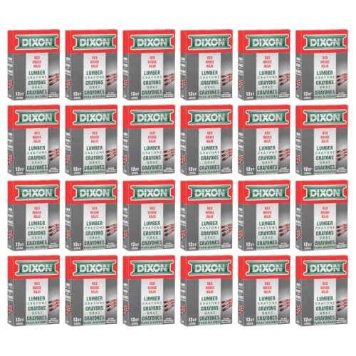 Dixon Industrial Lumber Marking Crayons, Red, 12 Crayons/Box, 24 Boxes | Use on Wet (Green) Lumber, Dry Wood, Metal, and Concrete, Fade-, Water-, and Smear-Proof, 4.5" x 0.5", Hex Shape, #52012 - color: Red, 24 Packs