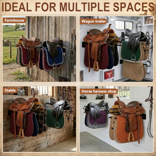 Wall Mounted Saddle Rack Set of 2, 120-lb Capacity Heavy Duty Iron Saddle Stand with Dual Blanket Bars and Tack Hook, Fits Western and English Saddles, for Barn, Stable, Trailer, Tack Room - size: 2Pcs