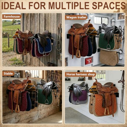 Wall Mounted Saddle Rack Set of 2, 120-lb Capacity Heavy Duty Iron Saddle Stand with Dual Blanket Bars and Tack Hook, Fits Western and English Saddles, for Barn, Stable, Trailer, Tack Room - size: 2Pcs