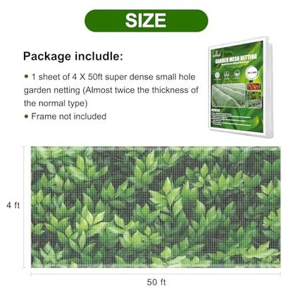 Jevrench 4 x 50 ft Garden Netting Row Cover, Ultra Fine Mesh for Plants | Protective Plant Netting for Gardens, Raised Beds and Greenhouses, Mesh Cover for Vegetables, Fruit Trees and Flowers - size: 4ft x 50ft