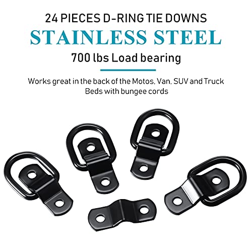 24 Pieces D-Ring Tie Down 1/4 Inch 700 Lbs D-Ring Bracket Mounting Plate for Ratchet Tie Down Straps Car Truck Bed Cargo(Black) - color: Black
