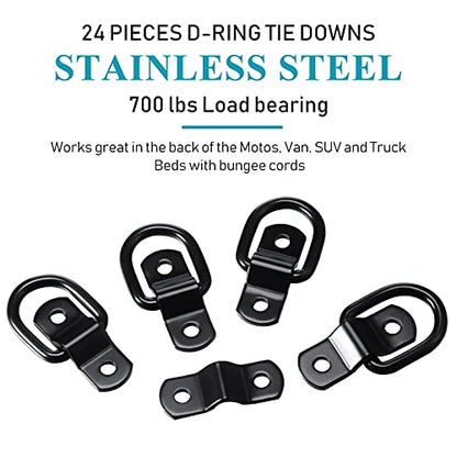 24 Pieces D-Ring Tie Down 1/4 Inch 700 Lbs D-Ring Bracket Mounting Plate for Ratchet Tie Down Straps Car Truck Bed Cargo(Black) - color: Black