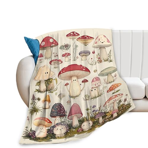Cute Mushroom Blanket Retro Mushroom Fleece Throw Blanket Fuzzy Plush Super Soft Cozy Warm Rustic Bedding Blanket Stuffed Animal Gifts for Boys Girls Kids Adult Men Women 50"X40" - color: Mushroom-n, size: 50"x40"