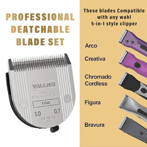 [2 Pack] 5-in-1 Replacement Clipper Blade, Detachable & Adjustable Dog Grooming Blade Compatible with Wahl Arco, Bravura, Chromado, Creativa, Figura, Motion & SuperGroom (Silver) - color: Silver, size: 2 Pack