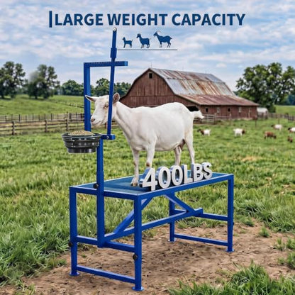 400LBS Goat Milking Stand with Feed Bin, 35" Adjustable Grooming Table - color: Blue, size: 35 inch