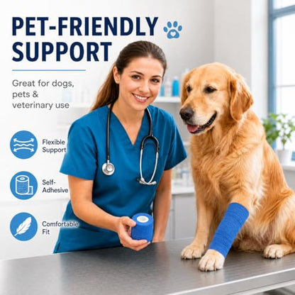Primacare WB-7709 Self Adhesive Bandage Wrap 48 Pack, 2” x 5 Yards Cohesive Elastic Bandage Wrap, Multi Color Self Adherent Athletic Wrap Tape for Wrist, Ankle, Sports, First Aid, Vet and Pet Care