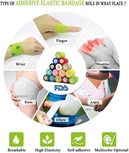 4 Inch x 12 Pack Self-Adhesive Bandages - 5 Yards, Sterile, Breathable, Latex Free, Ideal for Ankle, Wrist, Sprains, Purple - color: Purple, size: 12Rolls