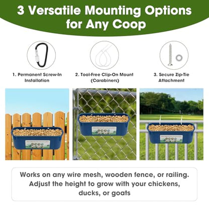3 Pack 6 Quart Chicken Duck Feeder Trough, Blue - color: blue