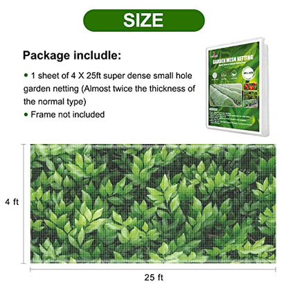 Jevrench 4 x 25 ft Garden Netting Row Cover, Ultra Fine Mesh for Plants | Protective Plant Netting for Gardens, Raised Beds and Greenhouses, Mesh Cover for Vegetables, Fruit Trees and Flowers - size: 4ft x 25ft