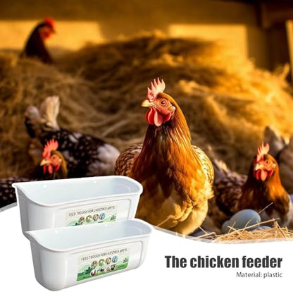 2 Pack Chicken Duck Dog Feeder, Poultry Feeders and Waterers, Hanging Goat Feeder, Livestock Feeding Container, Feed Trough and Waterer Bucket with Clips (White) - color: White