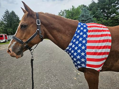Derby Originals Patriotic Stars & Stripes Lycra Sleazy Horse Shoulder Guard – Stretch Slicker with Belly Strap, Anti-Chafe Design for Blanket Rubbing, Ideal for Parades & Shows.