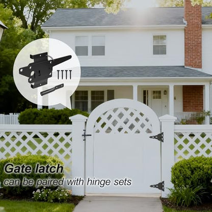 Wooden Fence Gate Latch Heavy Duty Self Locking Gate Hardware for Pool/Garden Gates, Safety Latch, Self Latching Latch for Vinyl/Wood Fences, Black Finish