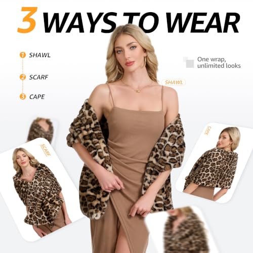 Women's Luxe Short Pile Faux Fur Coat with Shawl Collar - color: Dark Roast Leopard