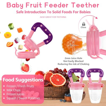 Baby Fruit Feeder Pacifier | Infant Food Feeder Pacifier & Food Dispensing Spoon | Mesh Fresh Fruit Teethers for Babies | Silicone Feeder Baby Shower Gifts for Boys and Girls (Pink) - color: 02-Pink