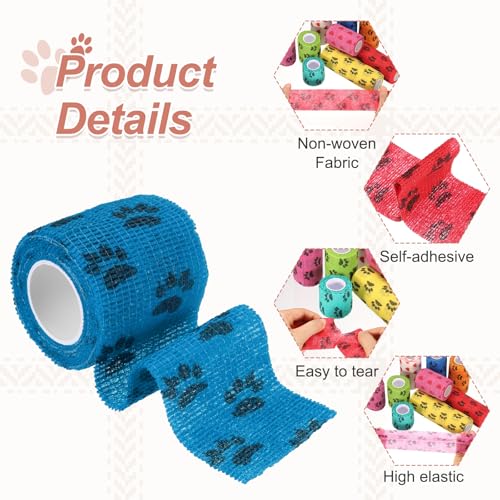 Pet Wrap Bandages, 2 Inch 5 Yard Self Adhesive Bandage Wrap, Pet Non-Woven Tape First Aid Cohesive Gauze, (Light Blue/Paw, 2 Pcs), Intended for Dog/Cat/Bird/Legs/Paws/Wound - color: Light Blue, size: 2 inch