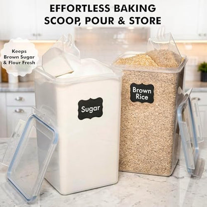 WHITE FEATHER SUPPLIES 2 PC [7 Qt / 6.5L / 220 Oz] Large Food Storage Containers with Lids Airtight - BPA Free Clear Plastic Kitchen and Pantry Storage Containers for Cereal, Flour, Sugar, Rice - color: Clear - 2 Pack