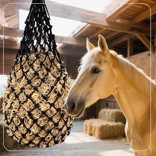 2PCS Slow Feeder Hay Nets Feed Bag for Horses, Extra Thick 40" Slow Feed Hay Net with 2" Holes Hanging Bags for Goat and Livestock Supplies (Black - color: Black |2PCS