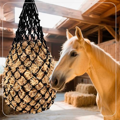 2PCS Slow Feeder Hay Nets Feed Bag for Horses, Extra Thick 40" Slow Feed Hay Net with 2" Holes Hanging Bags for Goat and Livestock Supplies (Black - color: Black |2PCS