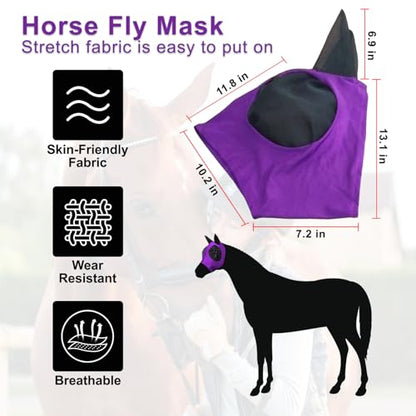 FOXLVDA Horse Fly Mask - Fly Masks for Horses with Ears Set of 2 - color: Blue/Purple
