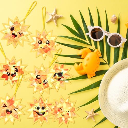 AmazingSpark 30 Pcs Sun Suncatchers Craft Kits, Stained Glass Spring | DIY Tissue Paper Set for Kids, Sun Face Designs, Bulk Party Art Activities, Summer Classroom Window Decorations - style: Sun