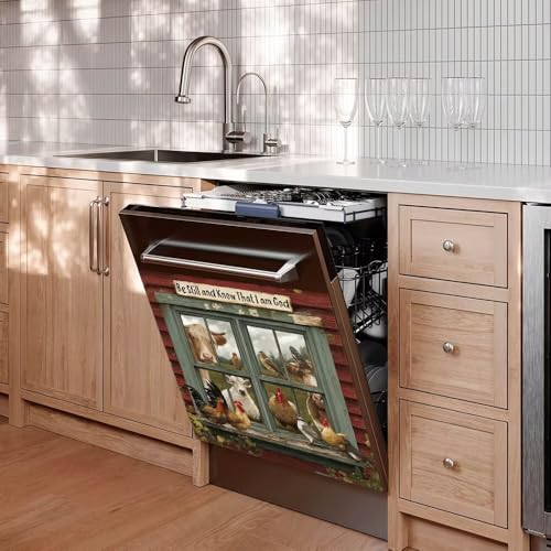 Farmhouse Animals Dishwasher Magnetic Cover,Rooster Refrigerator Magnet Cover Panel Decal, Cow Washing Machine Front Cover Magnetic Cover,Christian Appliance Panel Sticker,23"x17" - color: Animals, size: 23 W x 17 H inch