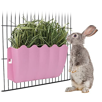 Litewoo Rabbit Hanging Hay Feeder Rack Wall-Mounted for Guinea Pig, Pink - color: PINK