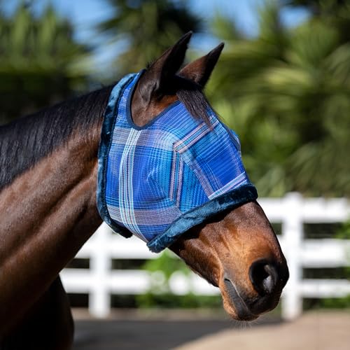 Horse Fly Mask, Fleece Trim, Breathable, Large, Kentucky Blue | Soft fleece trim prevents rubbing, breathable non heat transferring mesh protects face and eyes year round - color: 181 - Kentucky Blue