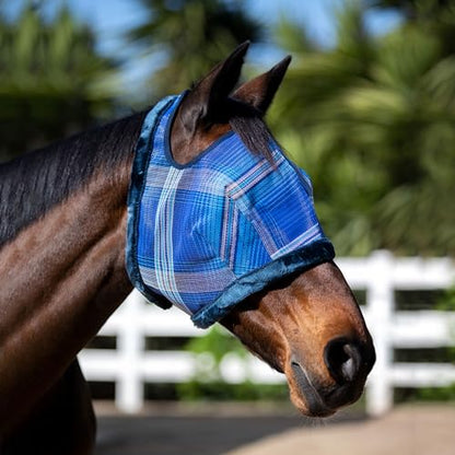 Horse Fly Mask, Fleece Trim, Breathable, Large, Kentucky Blue | Soft fleece trim prevents rubbing, breathable non heat transferring mesh protects face and eyes year round - color: 181 - Kentucky Blue