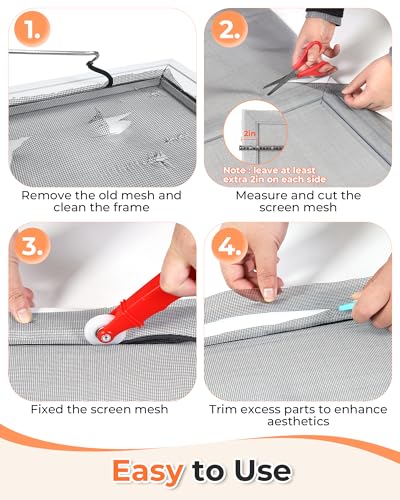Gecork Window Screen Mesh for Doors & Windows, 39 in x 78 in, Fiberglass - size: 39in x 78in