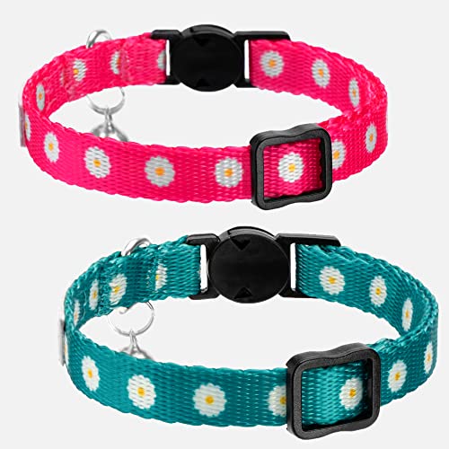 Floral Cat Collar 2-Pack, Breakaway with Bell - color: Pink & Green