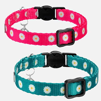 Floral Cat Collar 2-Pack, Breakaway with Bell - color: Pink & Green
