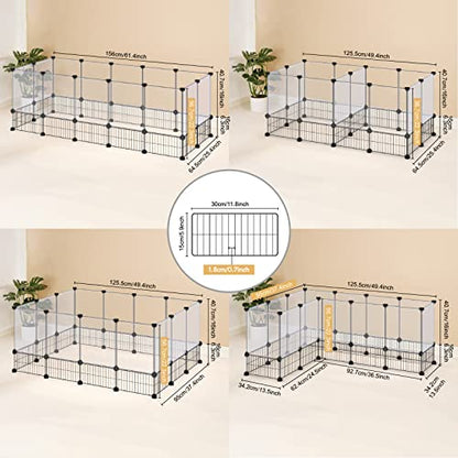 DINMO 28 Panels Bunny Playpen, Iron Net Bottom, 61.4" L x 25.4" W x 22.3" H - style: Plastic+Metal-28 panels-L