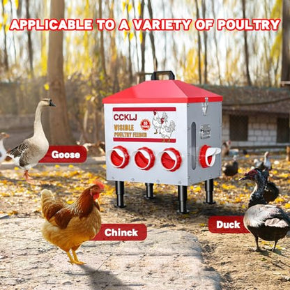 8-Port Poultry Feeder for Backyard Flocks – Holds 55 LBS, Stops Pecking Order Bullying, Adjustable Height, Galvanized Steel & Stainless Steel