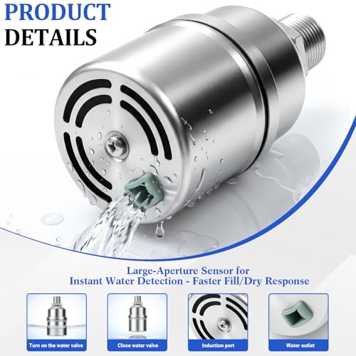 Hicarer 2 Set 304 Stainless Steel Water Float Valve 1/2" to 3/4" Automatic Water Level Control Shut off Float Valve for Watering Tank, Livestock Troughs, Pool, Distiller