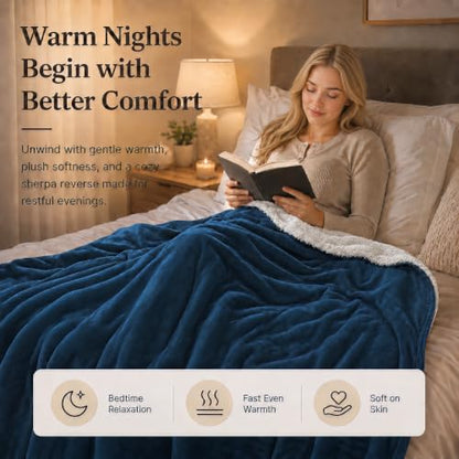 Electric Heated Blanket 62"x84" Twin Size, Dark Blue&White | Safe All Night, Dual-Sided Microplush Sherpa for Bedroom Use, 4 Heat Settings & 10 Hours Auto Off, Machine Washable - color: 09-darkbule, size: Twin(62"x84")
