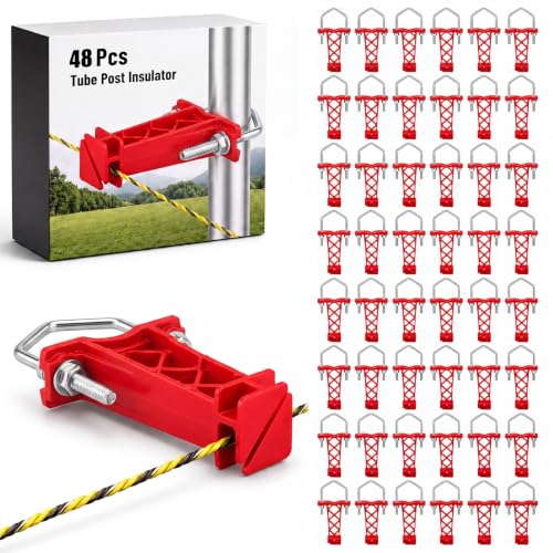 Tondiamo 48 Pcs Tube Post Insulator, Electric Chain Link Fence T Post Extender Insulators for Square Round Pipe Tubing Wire Vinyl Picket Fence (Red) - style: Red