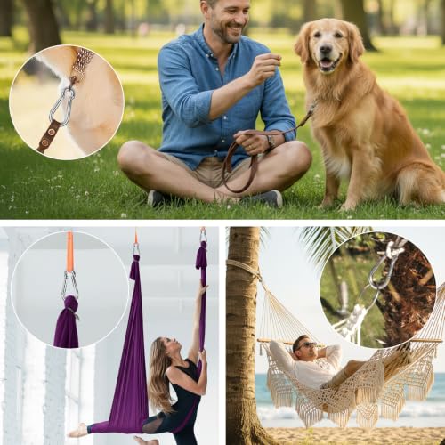 sprookber Stainless Steel Spring Snap Hook Carabiner - 304 Stainless Steel Caribeener Clips, Set of 6 - color: Silver, size: 5.3 Inch