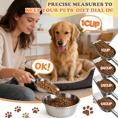 Dog Food Scoop Stainless Steel with Long Handle, Precise Measuring Cups - size: 1CUP