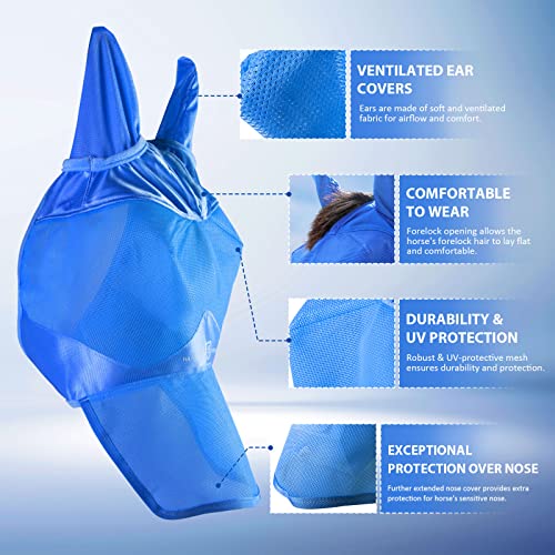 Harrison Howard Horse Fly Mask Long Nose with Ears Signature Blue Arabian Medium - color: Signature Blue, size: Medium (Arabian)