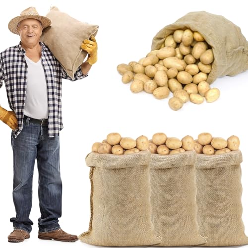 4Pcs 19.5"x35" Breathable Natural Burlap Bags with Rope for Potato Storage | Reusable, Thickened Jute Food Storage Sacks, Helps Potatoes/ Onions/ Root Vegetables Stay Fresh - size: 19.5" x 35"