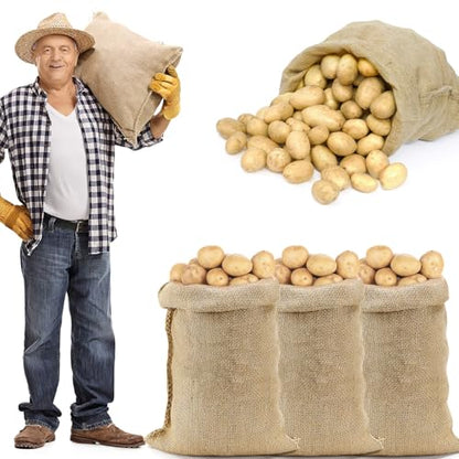 4Pcs 19.5"x35" Breathable Natural Burlap Bags with Rope for Potato Storage | Reusable, Thickened Jute Food Storage Sacks, Helps Potatoes/ Onions/ Root Vegetables Stay Fresh - size: 19.5" x 35"