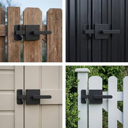 Double Sided Gate Latch Aluminum, Heavy Duty Black Fence Gate Latch with Handles, Rust Proof Surface Mount Lock for Left Right Inswing Wooden Gates, Backyard Garden Shed (Right)