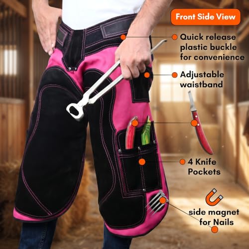 Farrier Apron Cowhide Leather Hoof Trimming Chaps - color: Pink - Black, size: 65cm - 25inch