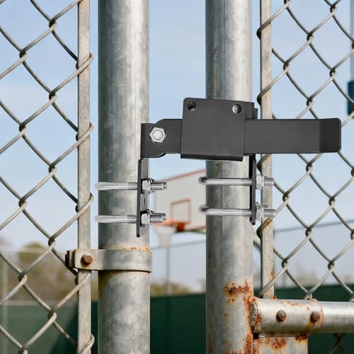 Chain Link Double Gate Latch, Steel Residential Strong Arm Double Gate Latch Chain Link Fence Gate with Convenient Padlock Holes for 1.375" Round Tube Door Frame Metal Door