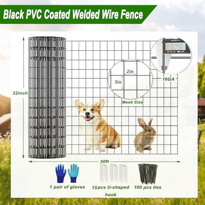 Welded Wire Fence 36inch x 50ft Roll,16 Gauge 2" x 3" Mesh Black